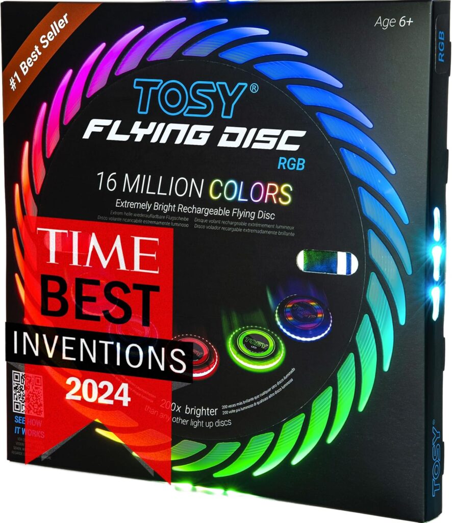 TOSY Flying Disc - 108 RGB Multicolor or 36 Monocolor LEDs, Super Bright, Smart Modes, Easter Basket Stuffers Gift, Camping Toy for Kid/Teen/Adult, Auto Light Up, Rechargeable, Waterproof, 175g
