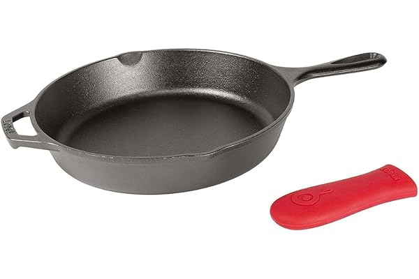 Lodge 12 Inch Cast Iron Skillet with Red Silicone ...